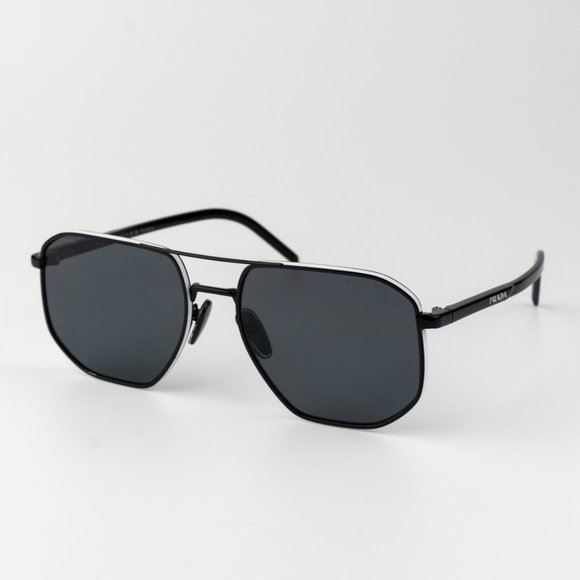 Prada Sunglasses Black Polarized Dark Grey Pilot PR59YS 1AB5Z1 BRAND NEW - Picture 1 of 11
